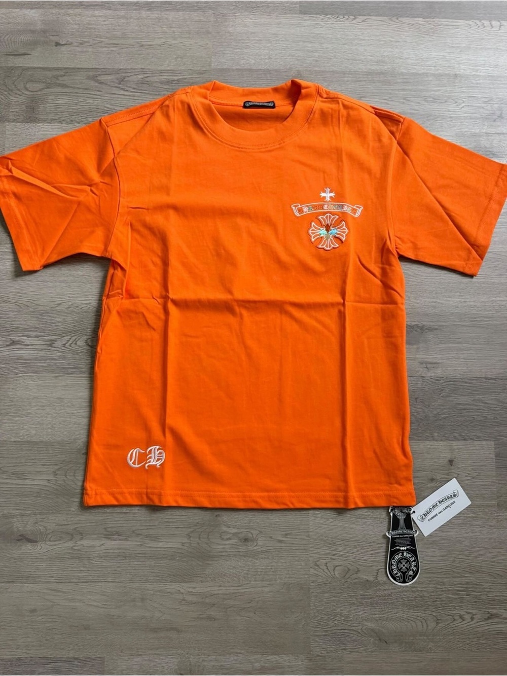 Chrome Hearts Orange Crewneck Tee with White Logo Embroidery